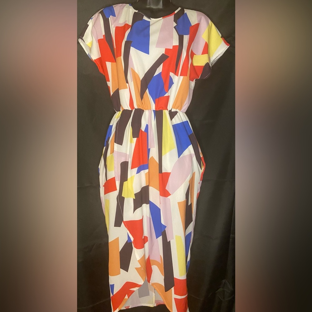 MISSLOOK/tulip skirt dress/multi-color geometric designs
